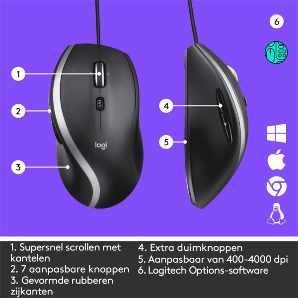 Logitech M500s Advanced | Bedrade Muis | USB-A | 4000 DPI | Zwart/Zilver - Afbeelding 6