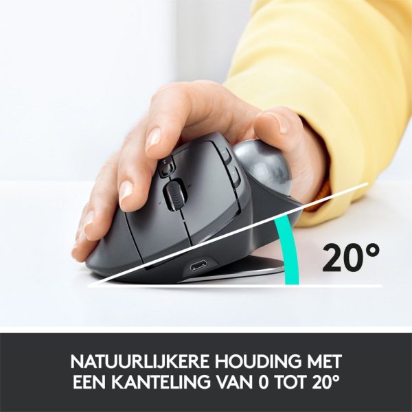Logitech MX Ergo | Ergonomische Draadloze Muis met Trackball | RF-Draadloos + Bluetooth | 20480 DPI | Zwart - Afbeelding 3