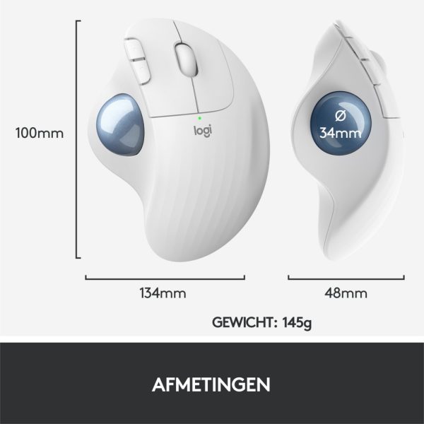 Logitech M575 Ergo Trackball | Ergonomische Draadloze Muis | RF-Draadloos + Bluetooth | 2000 DPI | Wit - Afbeelding 10
