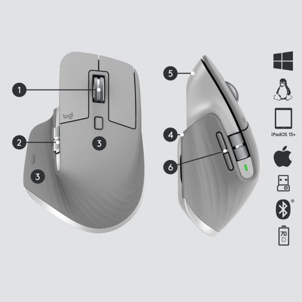 Logitech MX Master 3 | Draadloze Muis | RF-Draadloos + Bluetooth | 4000 DPI | Grijs - Afbeelding 8