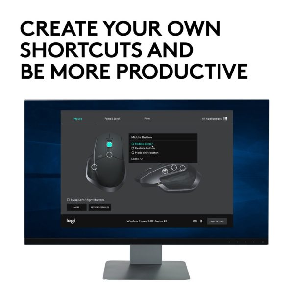 Logitech MX Master 2S | Draadloze Muis | RF-Draadloos + Bluetooth | 4000 DPI | Grafiet - Afbeelding 10