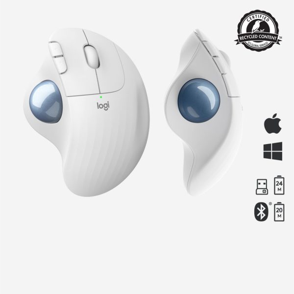 Logitech M575 Ergo Trackball | Ergonomische Draadloze Muis | RF-Draadloos + Bluetooth | 2000 DPI | Wit - Afbeelding 5
