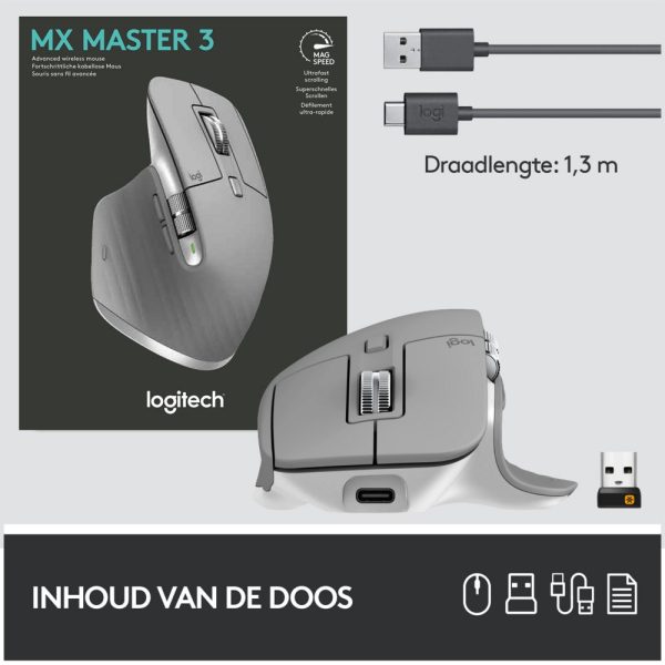 Logitech MX Master 3 | Draadloze Muis | RF-Draadloos + Bluetooth | 4000 DPI | Grijs - Afbeelding 19