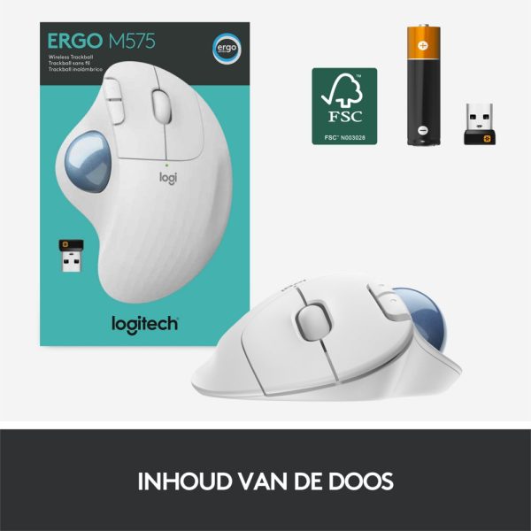 Logitech M575 Ergo Trackball | Ergonomische Draadloze Muis | RF-Draadloos + Bluetooth | 2000 DPI | Wit - Afbeelding 9